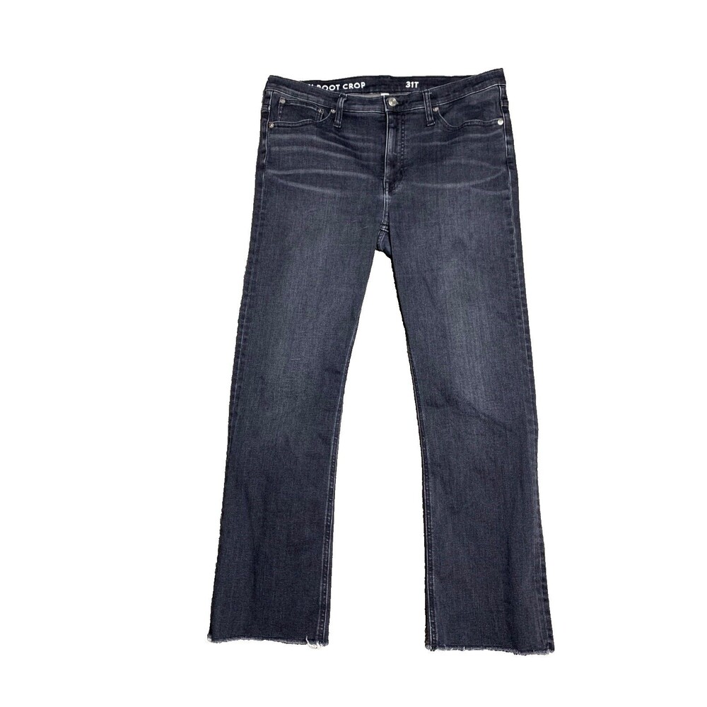 J Crew Black Jeans Womens 31T Tall Demi Boot Crop Frayed Hem High Rise Denim